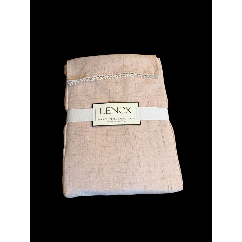 Lenox French Perle Tablecloth with Decorative Trim Blush Pink 60x84” Oblong